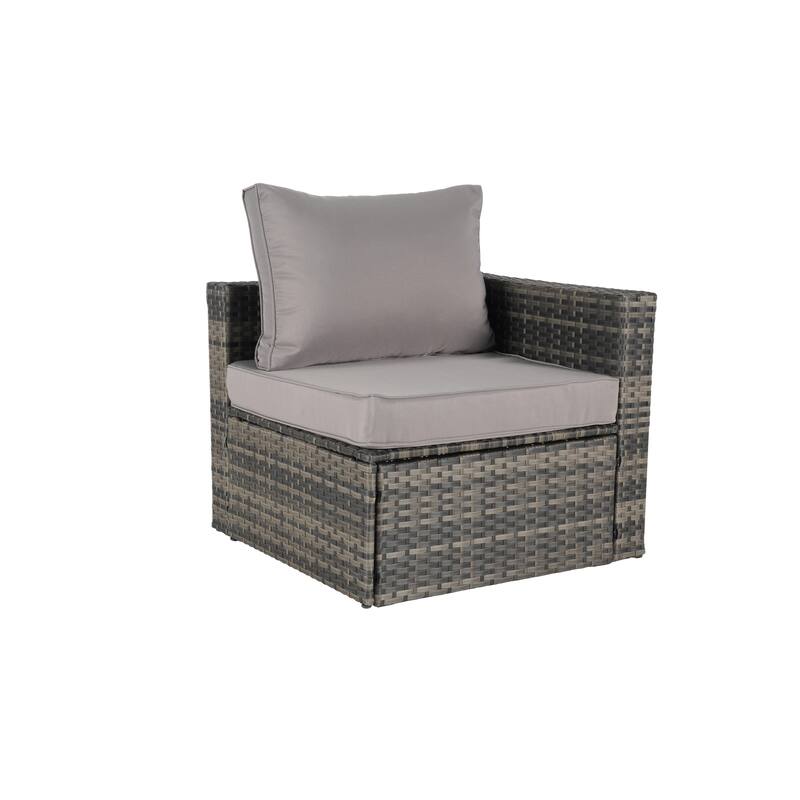 8 Pcs Outdoor Sectional L- Shaped Sofa Set, Patio Wicker Conversation Set Furniture with Curved Sofa Ottoman and Coffee Table