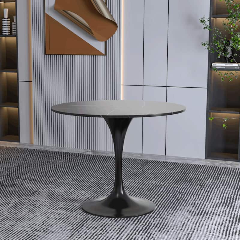 Verve Dining Table with a 36" Round Stone Tabletop in Black Steel - 35.43