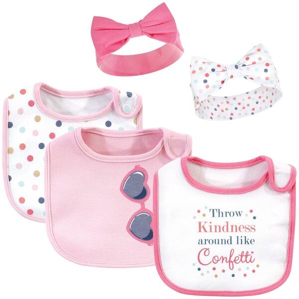 slide 1 of 1, Little Treasure Baby Girl Cotton Bib and Headband Set 5pk, Confetti, One Size - Confetti - One Size One Size - Confetti