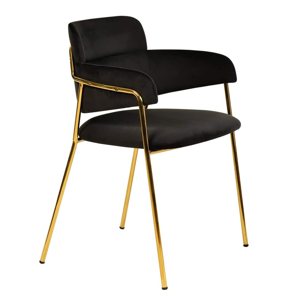 LeisureMod Axis Mid-Century Modern Upholstered Dining Chair with Curved Open-Back Design and Gold Steel Legs for Home & Kitchen