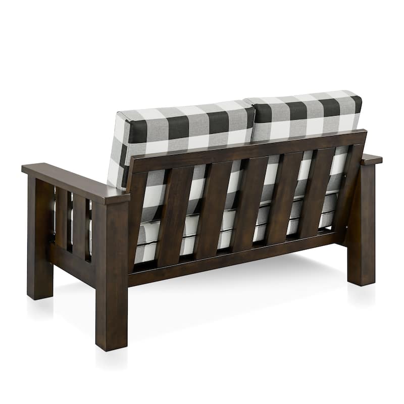 Furniture of America Milou Rustic Wood Plaid Patterned Fabric Loveseat