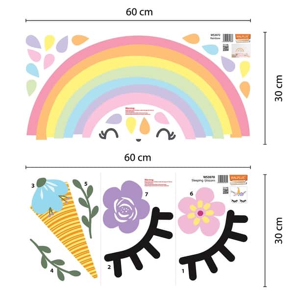 dimension image slide 0 of 2, Walplus Sleeping Unicorn Rainbow Children Wall Sticker Nursery Decor