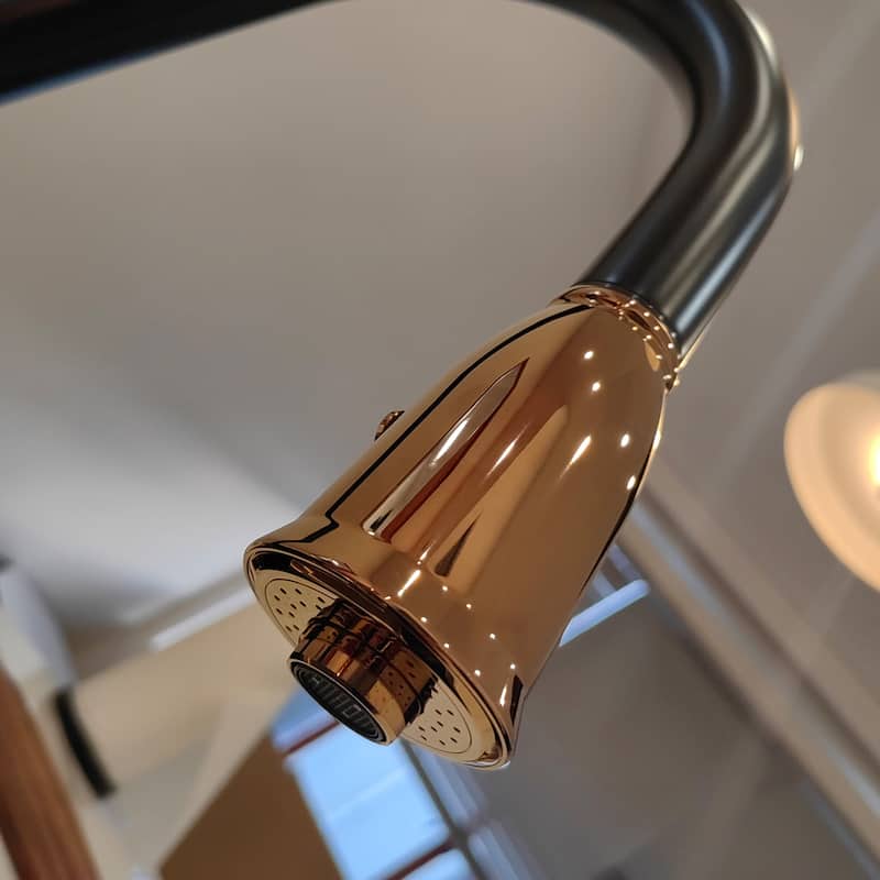 One-Handle Matte Black and Rose Gold Pull Down Kitchen Faucet with Deck Plate - 5 Years Warranty - 16x8.2