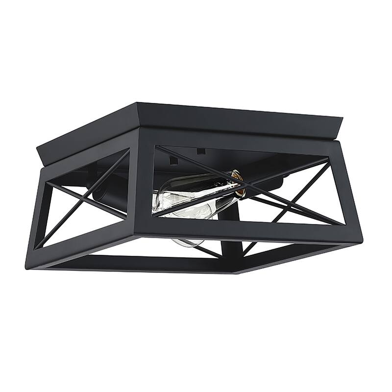 Mousse 12 in. W. 2-Light Flush Mount with Matte Black Finish and Barnwood Accents - Black