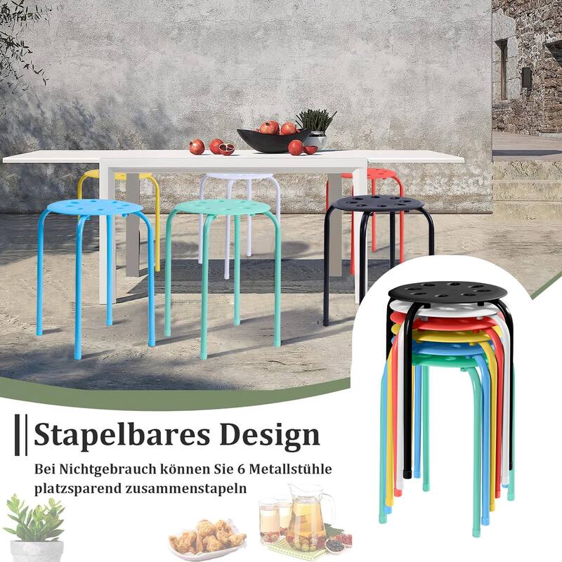 Javlergo 6-Pack Plastic Stackable Stools, Portable 8 Holes Metal Round Top Stools for Kitchen/Classrom