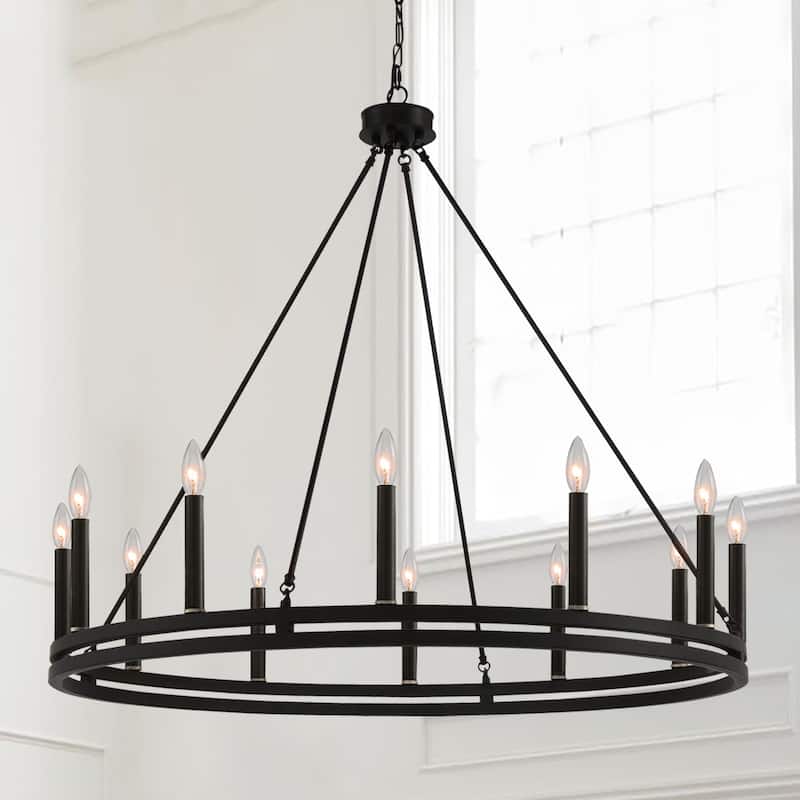 Acroma 12-light 40In Farmhouse Updated Wagon Wheel Chandelier Candle Lighting