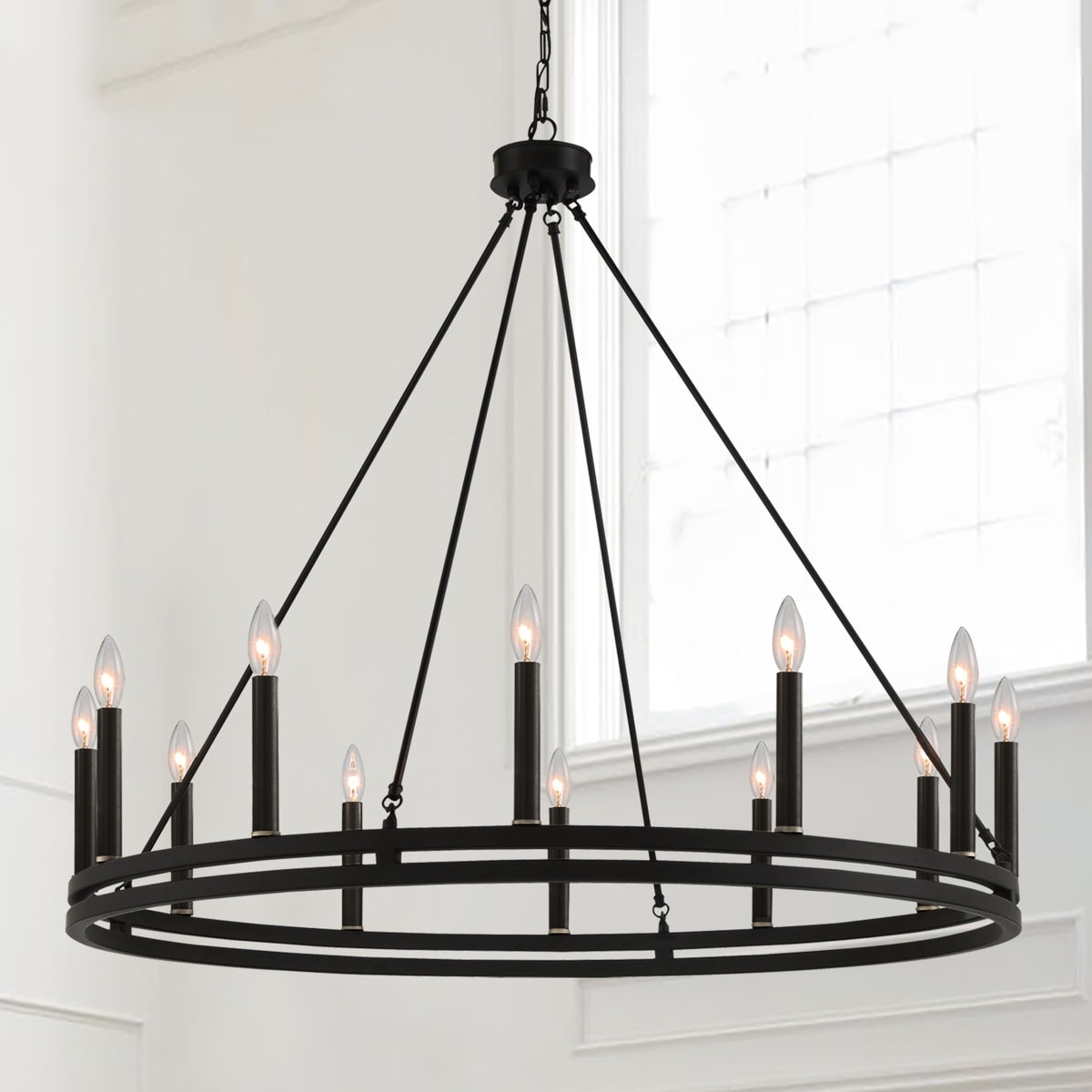 Acroma 12-light 40In Farmhouse Updated Wagon Wheel Chandelier Candle Lighting - 40'' D