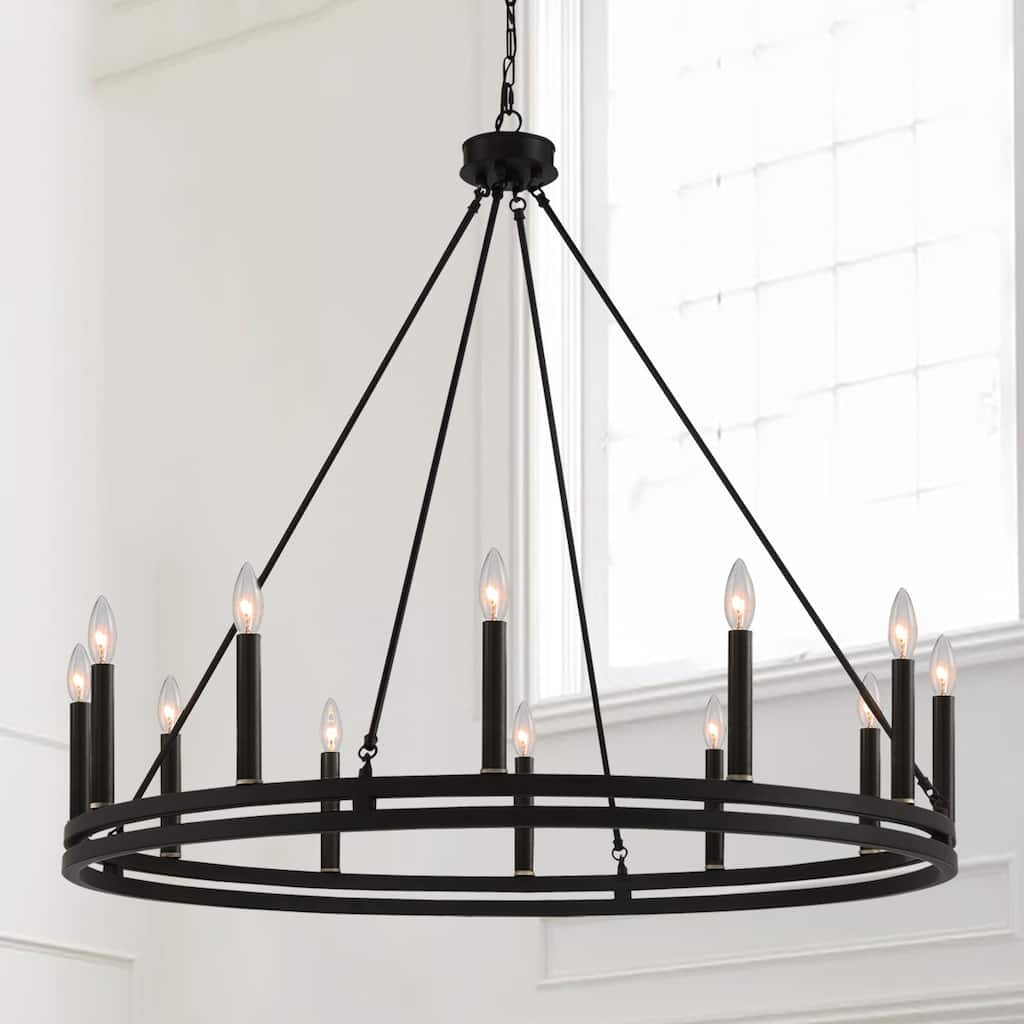 Acroma 12-light 40In Farmhouse Updated Wagon Wheel Chandelier Candle Lighting - 40'' D