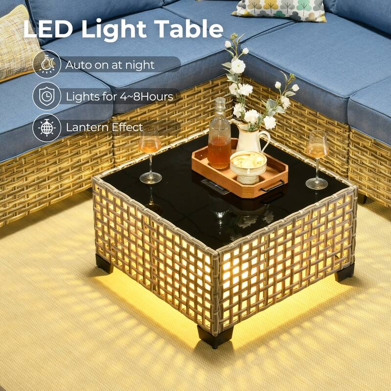 HOOOWOOO 10-piece Rattan Wicker Patio Outdoor Furniture Fire Pit Set with Swivel Rocking Chairs