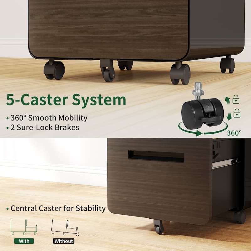 3-Drawer Mobile File Cabinet with Lock, All-Steel Metal Storage Cabinet on Casters, for Home & Office, Holds A4/Letter Files