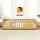 preview thumbnail 1 of 43, Twin Size Wooden Floor Bed with Fence & Door, Rubber, Safety Guardrails, Natural Natural