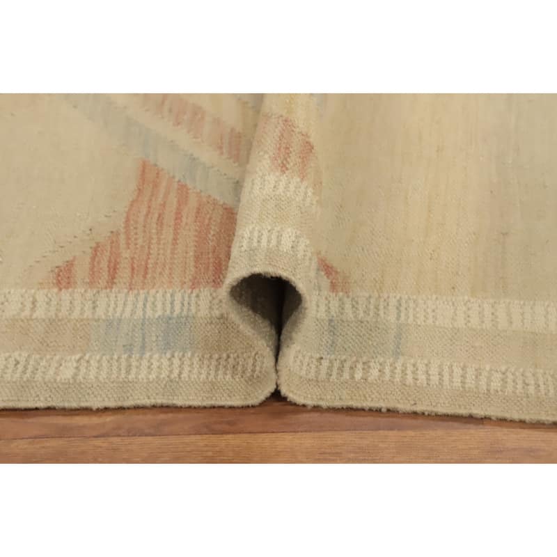 Hand Woven Oriental 100% Wool Carpet Southwestern Tribal Beige & Ivories Kilim Runner Rug - 9' 6'' X 2' 7''