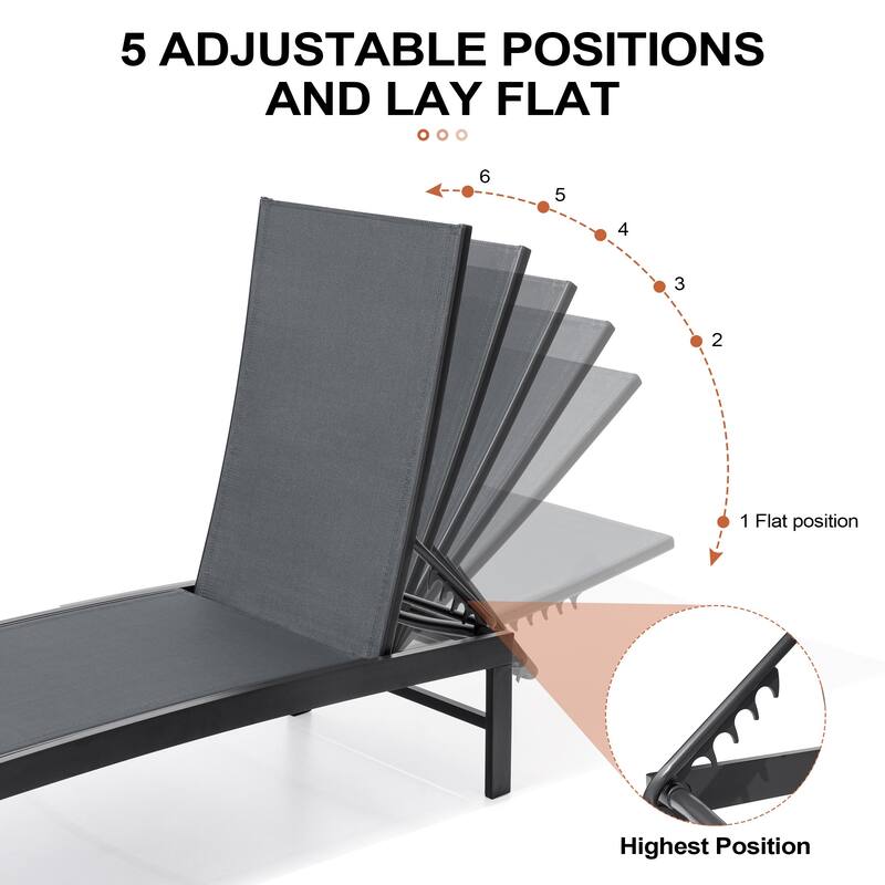 Crestlive Products Outdoor Patio Adjustable Chaise Lounge Chairs