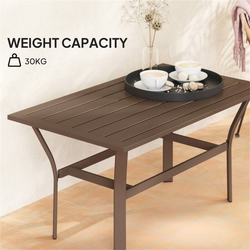 Brown Metal Outdoor Coffee Table with Slatted Top and Powder-Coated Frame - 36" L x 21.7" W x 17.7" H