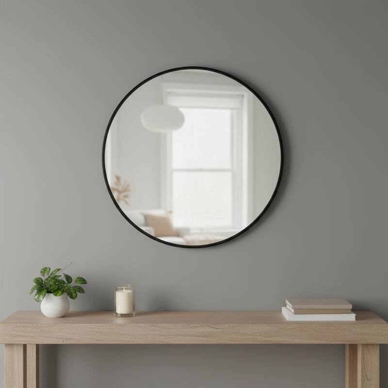 HomeRoots 24" Black Round Framed Accent Mirror - 24.00 in. x 24.00 in. x 1.10 in. - 24.00 in. x 24.00 in.  x 1.10 in.