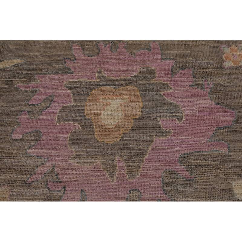 Vegetable Dye Oushak Turkish Rug Hand-Knotted Brown Wool Carpet - 9'2"x 11'10"