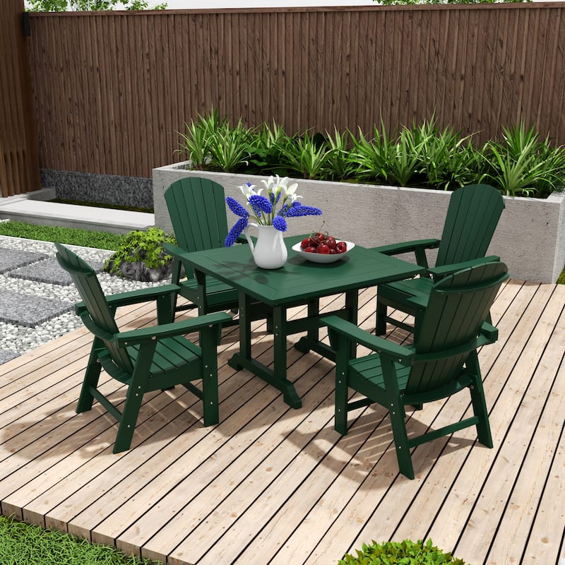 Altura 5-Piece Square Poly Eco-Friendly All Weather Outdoor Dining Set with Armchairs - Dark Green