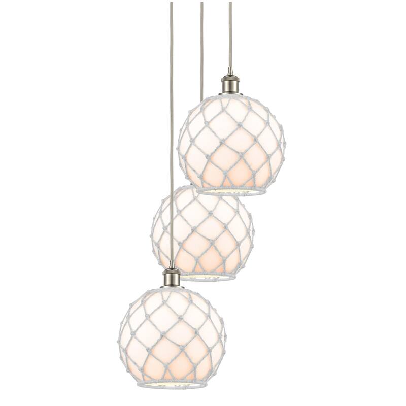 Innovations Lighting 113B-3P-37-17 Farmhouse Rope Pendant Farmhouse - Brushed Satin Nickel / White Glass with White Rope