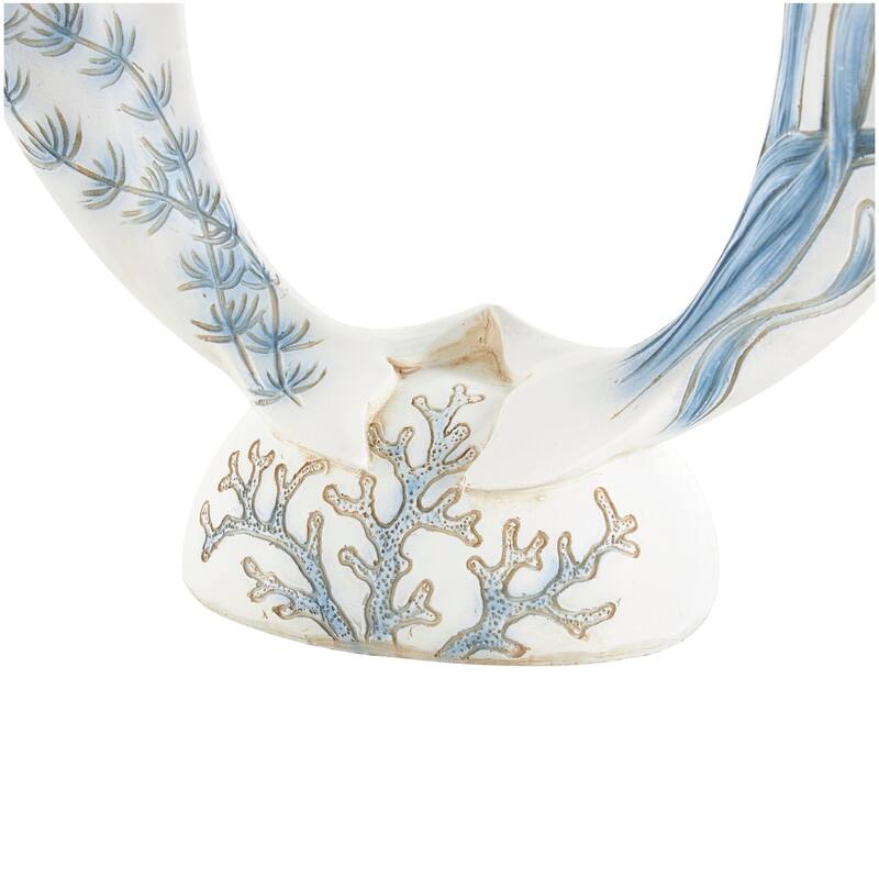 White Polystone Heart Shaped Dolphin Decorative Sculpture with Blue Coral Patterns
