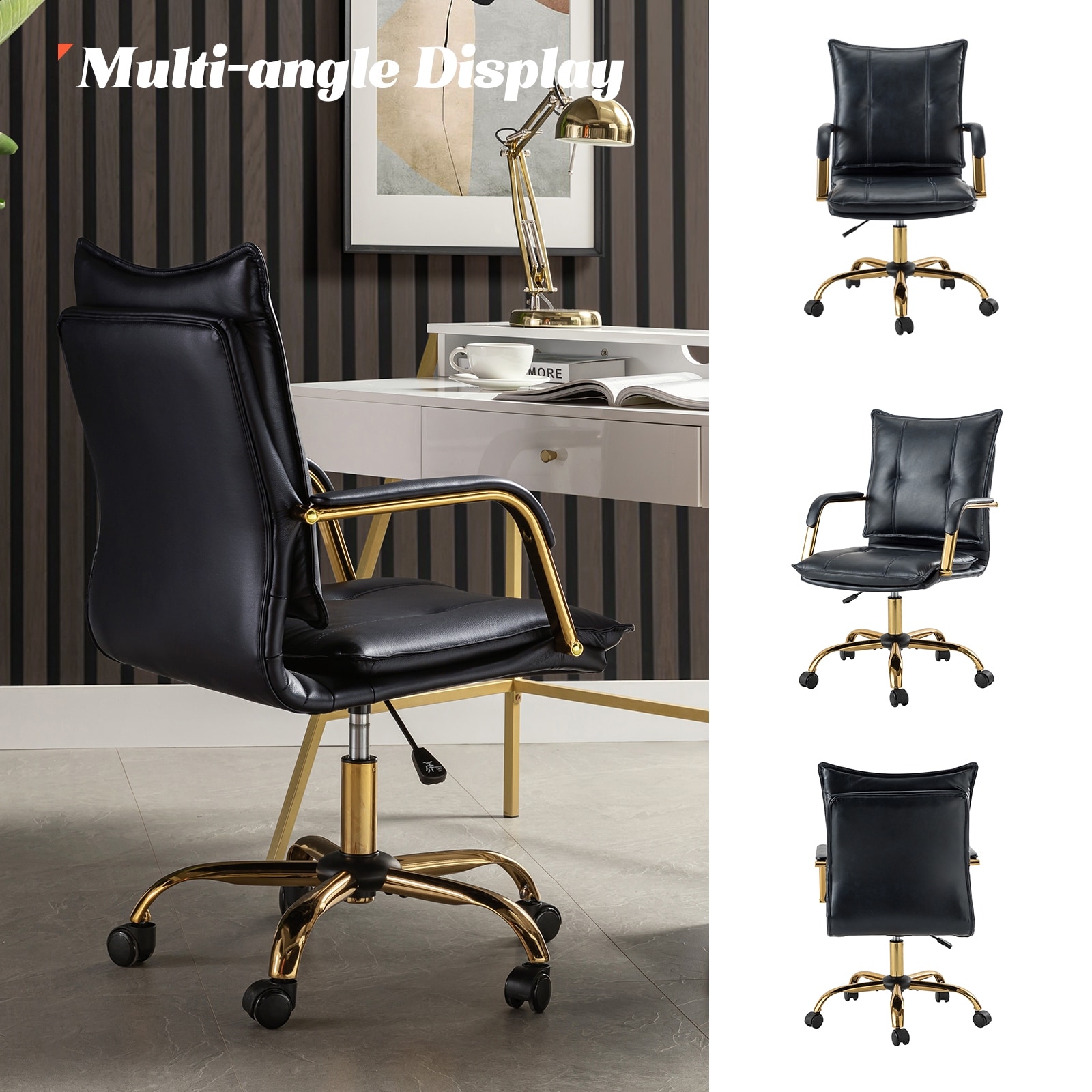 Zarina Modern Faux Leather Swivel Office Desk Chair with Height