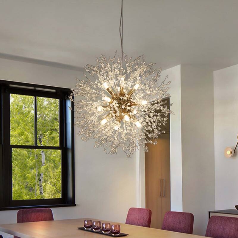 8/9/12/16-Light Modern Linear Sputnik Globe Pendant Starburst Firework Crystal Chandelier