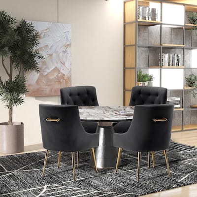 SEYNAR Modern Velvet Dining Chairs Set of 4, Upholstered Accent Chair Tufted Back Armless Chair with Back Pull