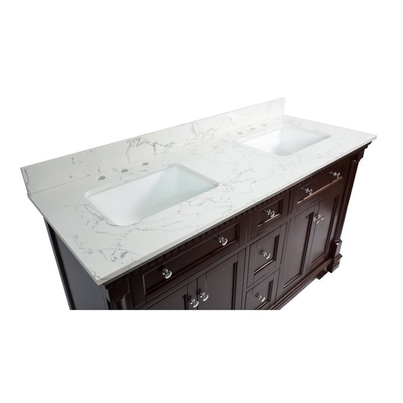 KitchenBathCollection Sydney 60" Double Bathroom Vanity with Engineered Marble Top