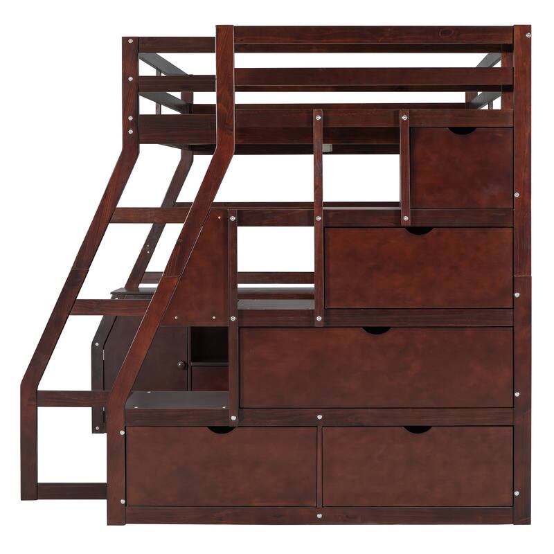 Twin/Full Size Loft Bed with 7 Drawers, 2 Shelves, and Desk for Children's Bedrooms, Small Space, Pinewood Frame