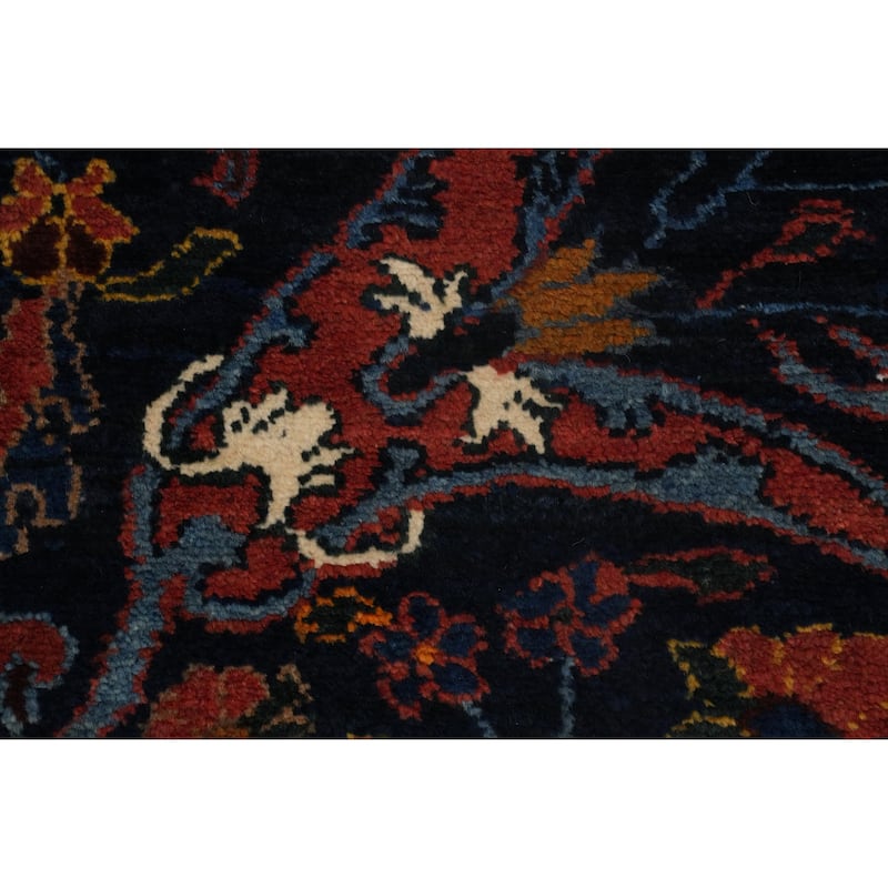 Hand Knotted Oriental 100% Wool Carpet Traditional Floral Navy Blue & Blues Bakhtiari Runner Rug - 13' 1'' X 3' 3''
