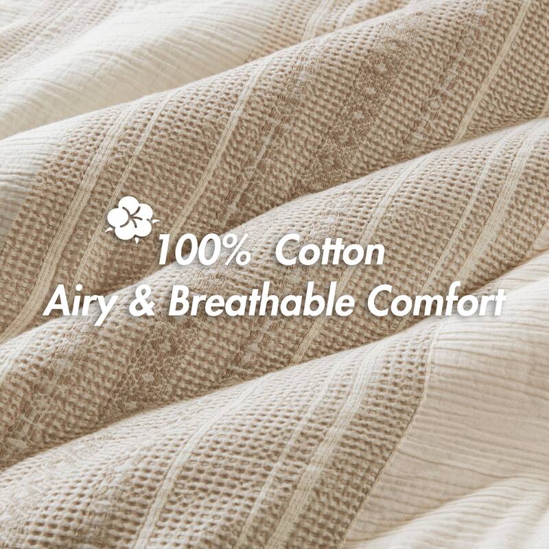 GDF Studio - Amara Textured Cotton Comforter 3-Piece Set with Waffle and Gauze Weave