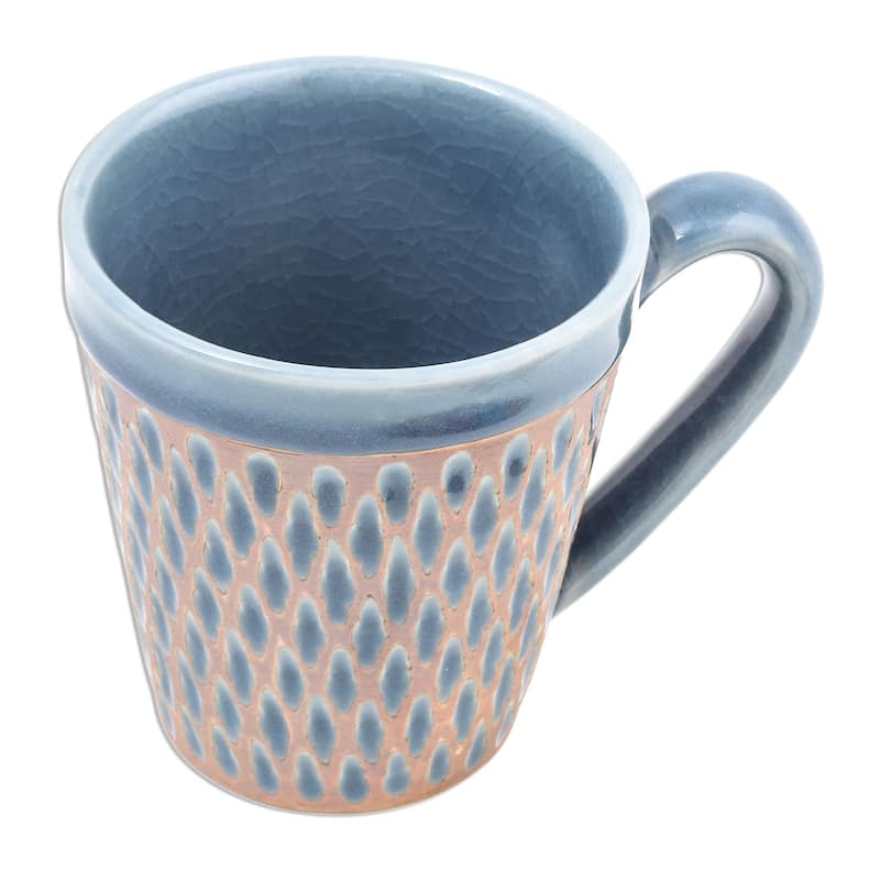 Novica Handmade Ginger Blue Honeycomb Celadon Ceramic Mug