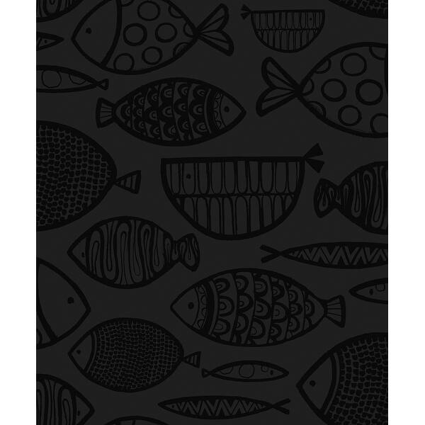 slide 2 of 16, Seabrook Designs Cadence Fish Non-Woven Unpasted Wallpaper 20.9 in. W x 33 ft. L - Metallic Volcanic Black