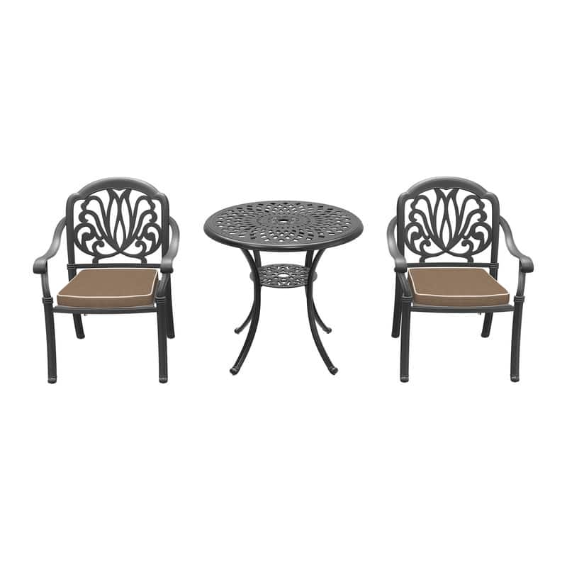 3/5-Piece Cast Aluminum Outdoor Dining Set with 30.71 in. Round Table and Cushions