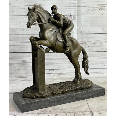 Hot Cast Original American Artist Fisher Jockey Bronze Sculpture Marble Base Art