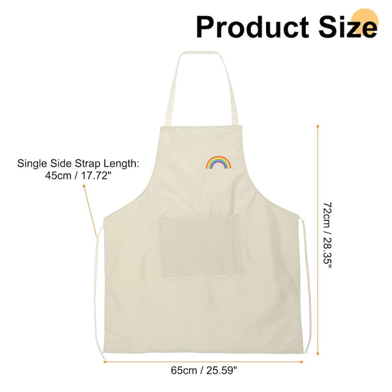 Bib Apron 72x65cm Unisex Cooking Aprons with 2 Pockets for Home - 28.35" x 25.59" - White
