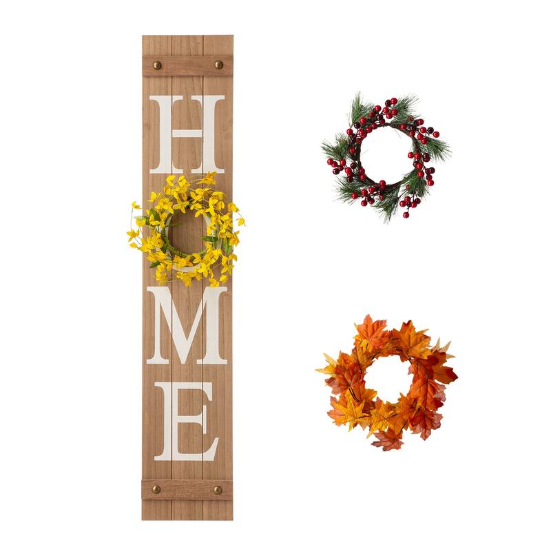 Glitzhome 42"H Porch Sign with 3 Interchangeable Floral Wreaths for Fall Thanksgiving