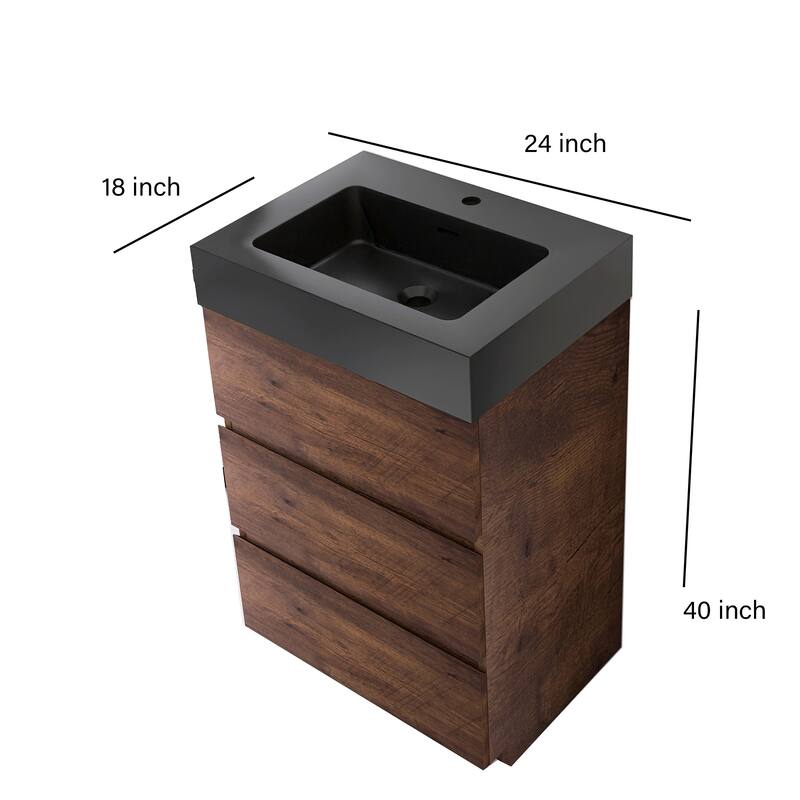 Freestanding Bathroom Vanity with Black Solid Surface Top