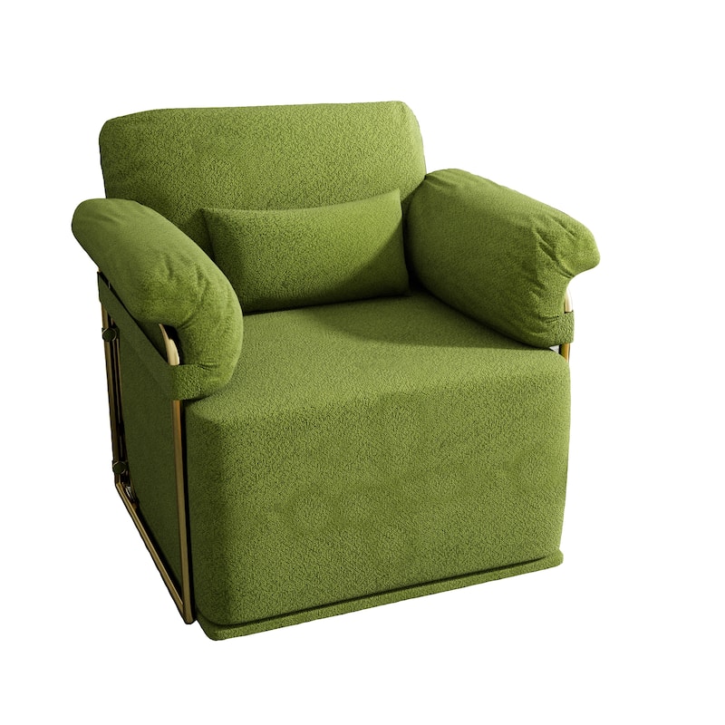 360° Swivel Accent Sofa Chair Fluffy Fabric Gold Legs Green for Living Room