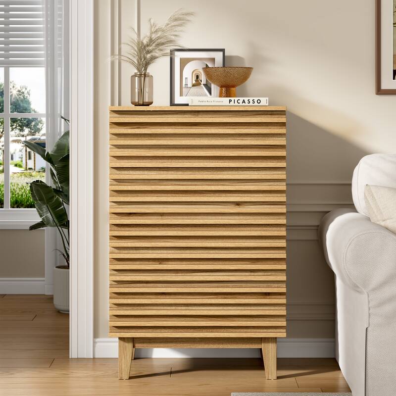 Fluted 4 Drawer Dresser 36" Tall Modern Chest of Drawers - Oak