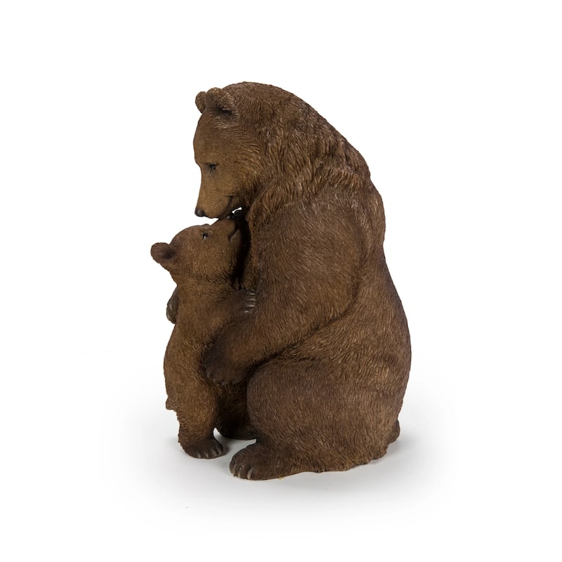 Cuddling Mother and Baby Bear Outdoor Garden Statue - 11.75" - Brown