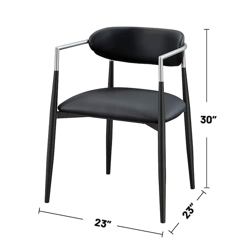 Set of 2 Faux Leather Dining Arm Chairs with Metal Armrest in Black