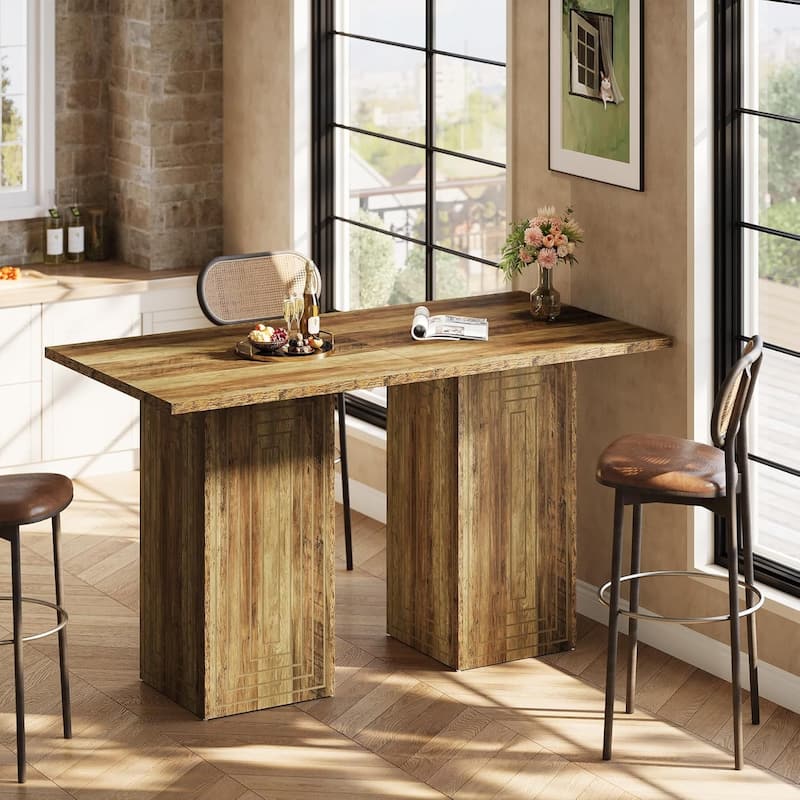 31" Square Bar Table with Geometric Texture, Wooden Counter Height Pub Table for Dining Room