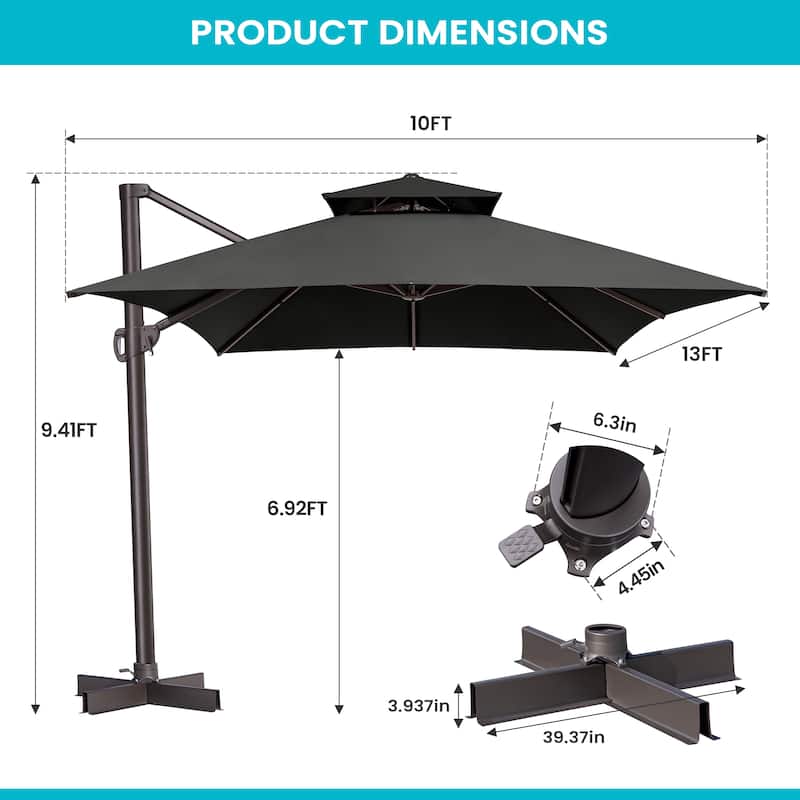 Pellebant 10 X 13 Feet Outdoor Cantilever Umbrella with Base