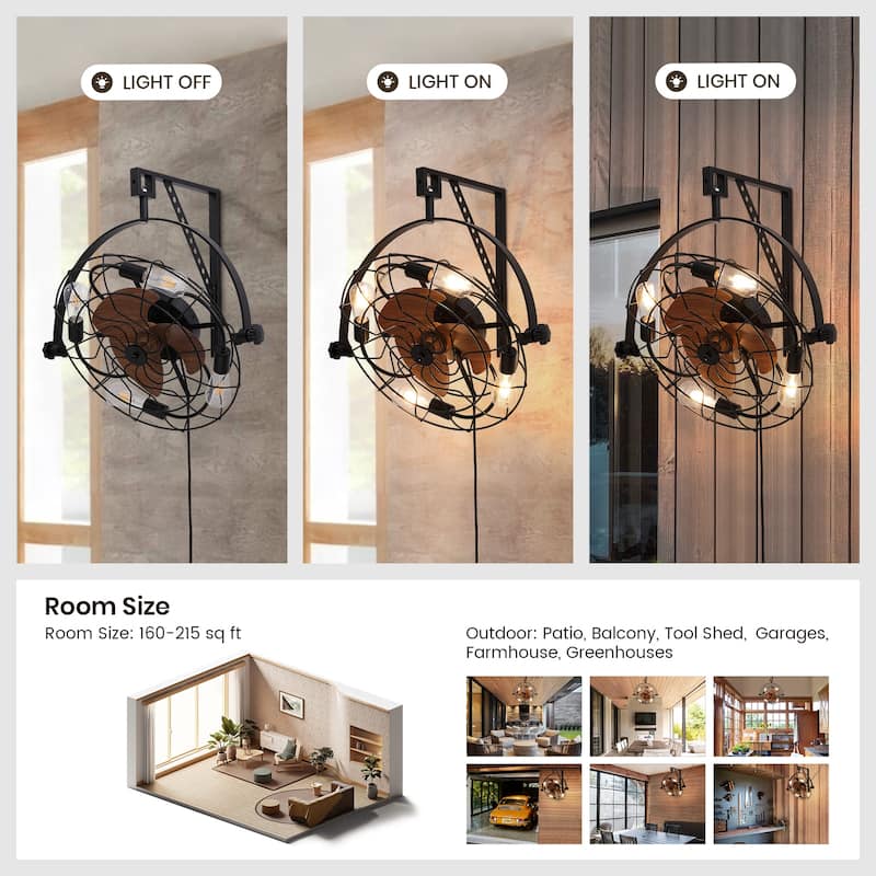 20" Fansconce Indoor/Outdoor Wall Mount Ceiling Fan with Lights and Remote, Industrial Ceiling Fan for Patio Garage