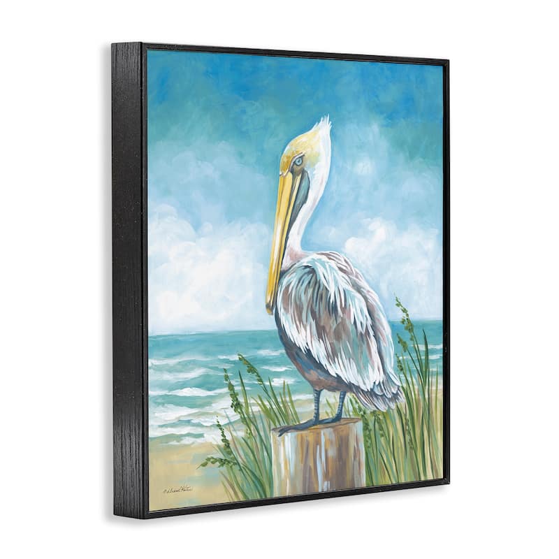 Stupell Pelican Perched near Shore Framed Giclee Art Design By Diane Kater