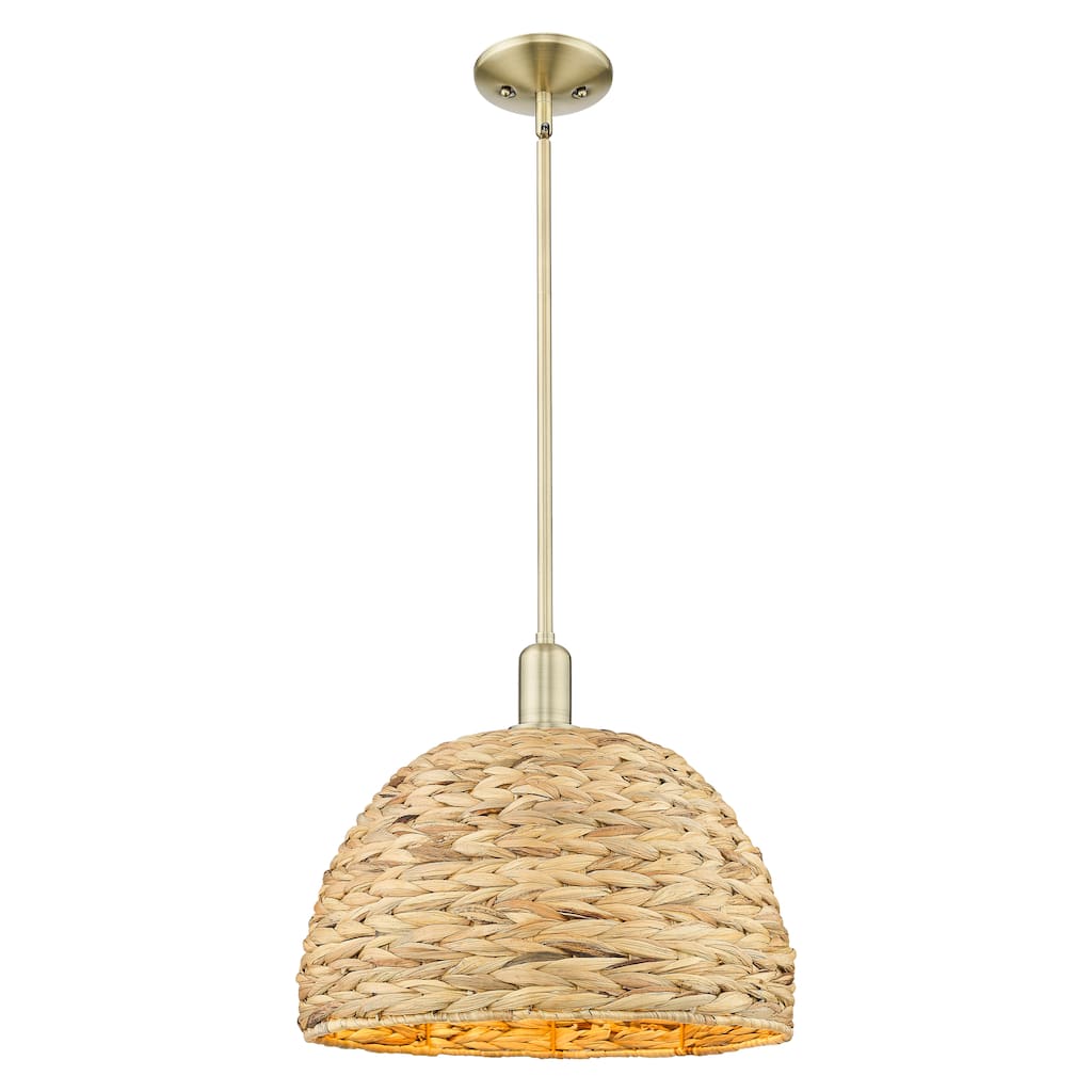Innovations Lighting Endless Possibilities Arcadia - Woven Rattan - 1 Light 16" Stem Hung Mini Pendant