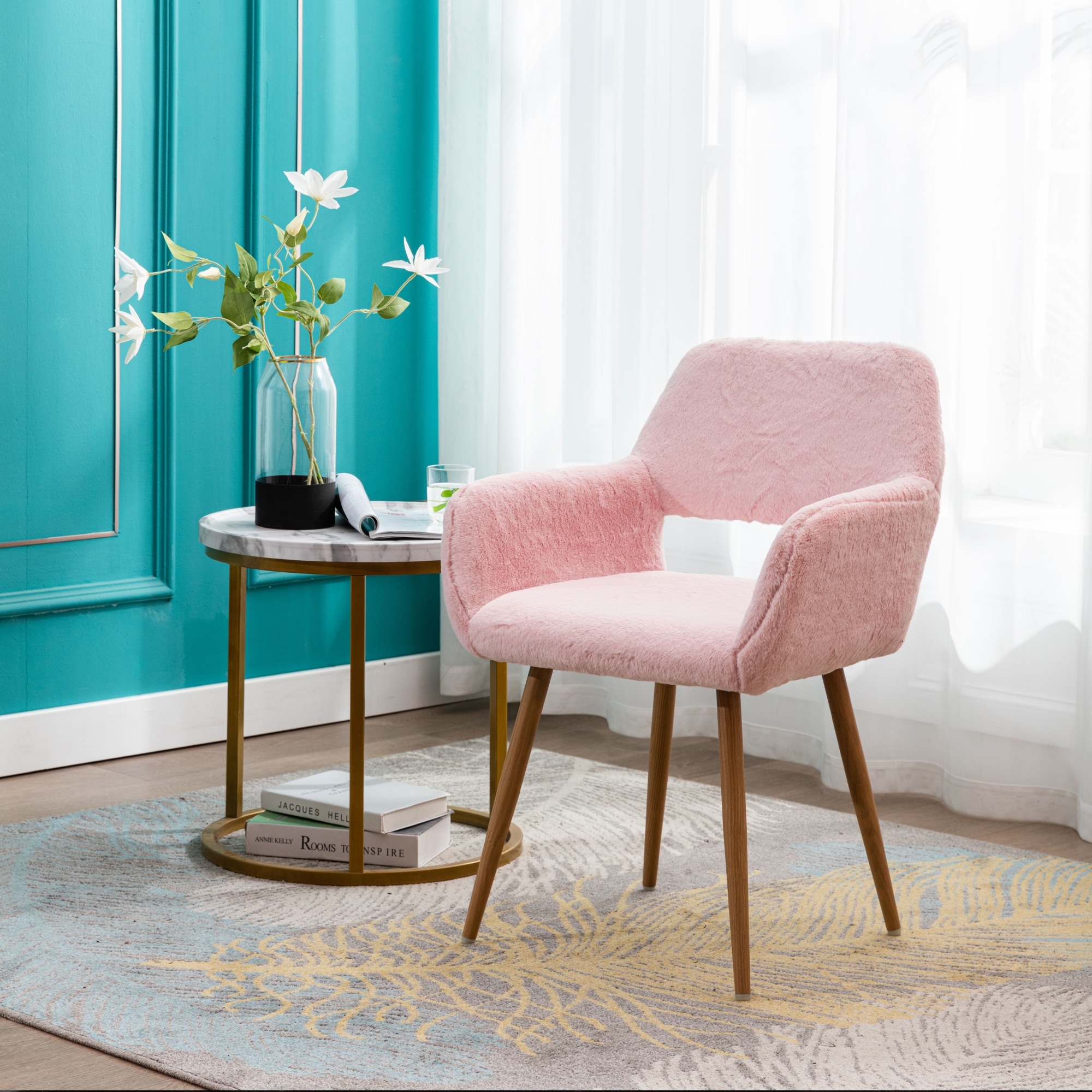 Comfortable Dining Chairs with Faux Fur Mid Century Side Chairs