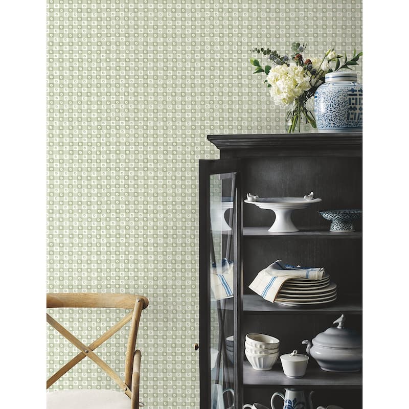 Rifle Paper Co. Daisy Gingham Green Floral Check Premium Peel + Stick Wallpaper