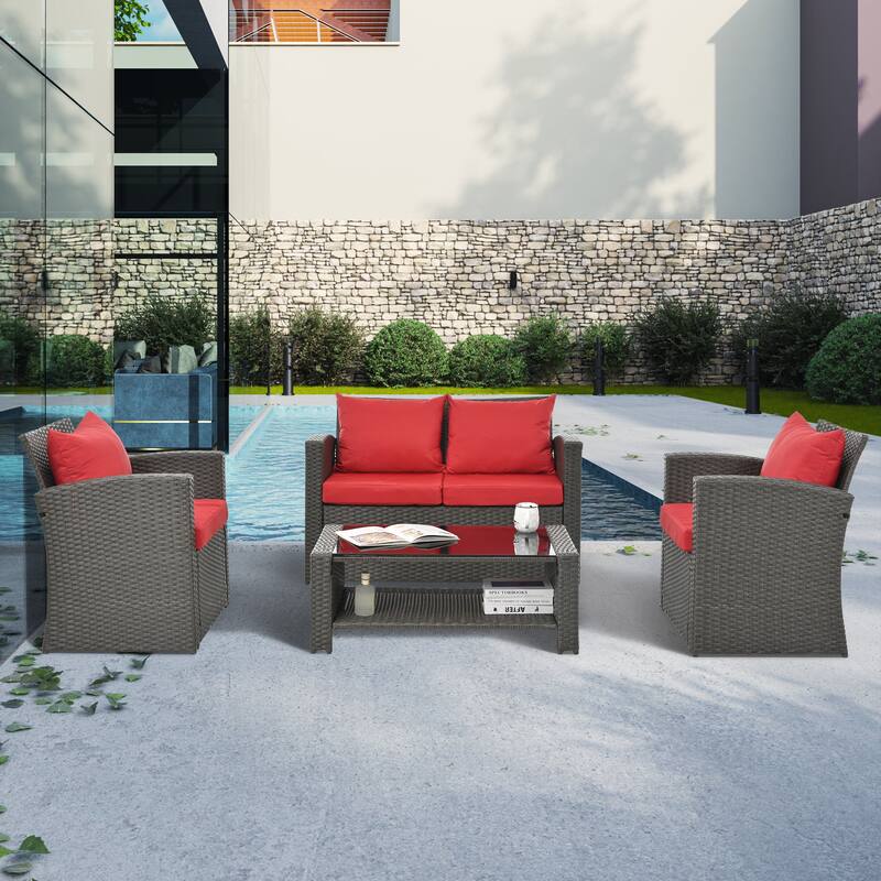 Red 4-piece Outdoor Patio Furniture Conversation Set