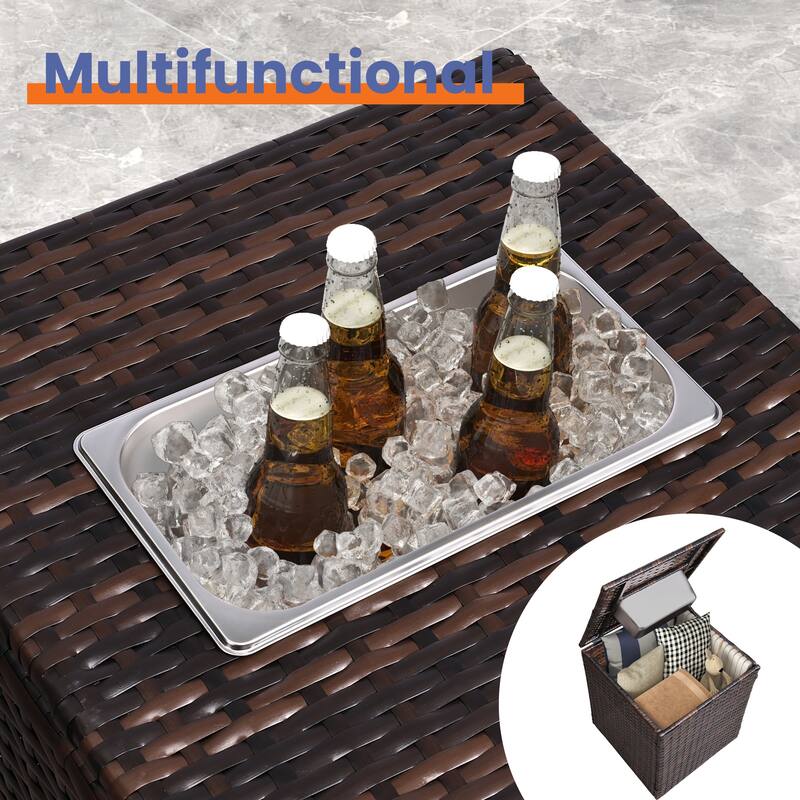 4 Piece Outdoor PE Wicker Furniture Set, Patio Brown Rattan Sectional Sofa Couch with Washable Cushions